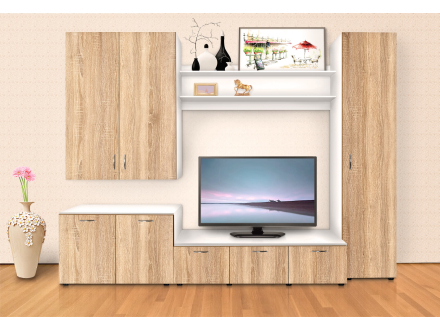 Wall unit Sergio New (plus) MAXI-FURNITURE White smooth/Oak sonoma (5102101)