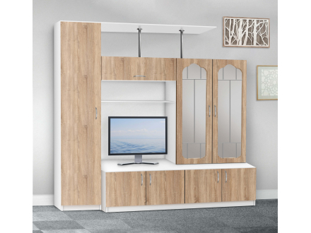 Wall Alice (two facades with glass) (plus) MAXI-FURNITURE White smooth/Oak sonoma (5102103)