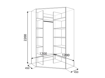 Sliding wardrobe Econom Corner ShKEU 1200х2200х1200 MAXI-FURNITURE Milk Oak (12730)
