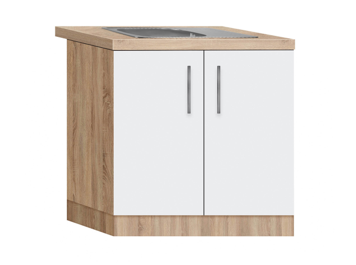 Sink cabinet (double door) with recessed sink (rectangular decor) with 1st category countertop (storage program) width 800 MAXI-FURNITURE Sonoma Oak/White Smooth (5103415)